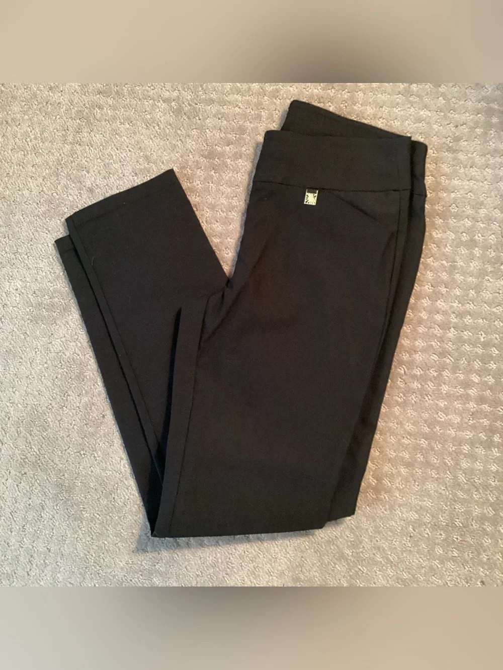 Anne Klein Black pull on pants,straight leg,stretch,logo tab, 30”L,9”rise,sz4 - Picture 1 of 13